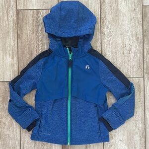 Blue and Navy blue Hooded Jacket with Green Accents